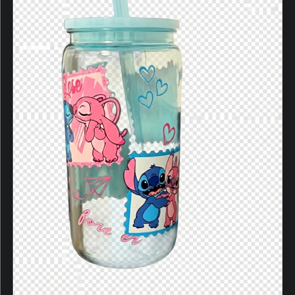 Stitch and Angel plastic Tumbler with Straw